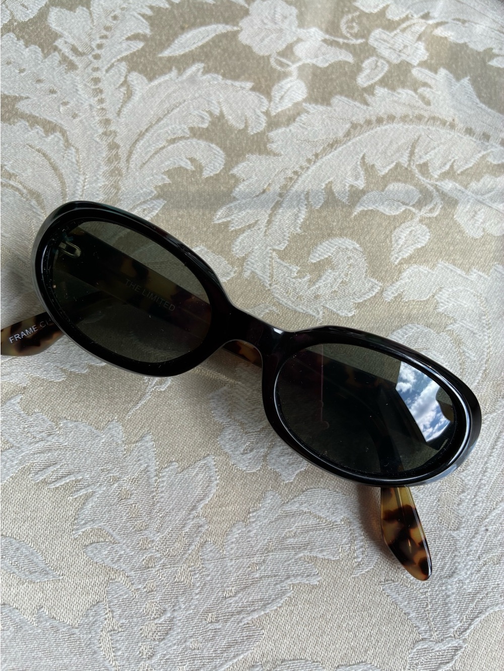 The Limited Black Oval Sunglasses with Tortoiseshell Temples